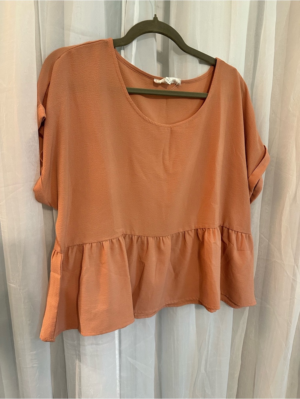 Hippie Rose Women’s Peplum Short Sleeve Baby Doll Top in RustPink